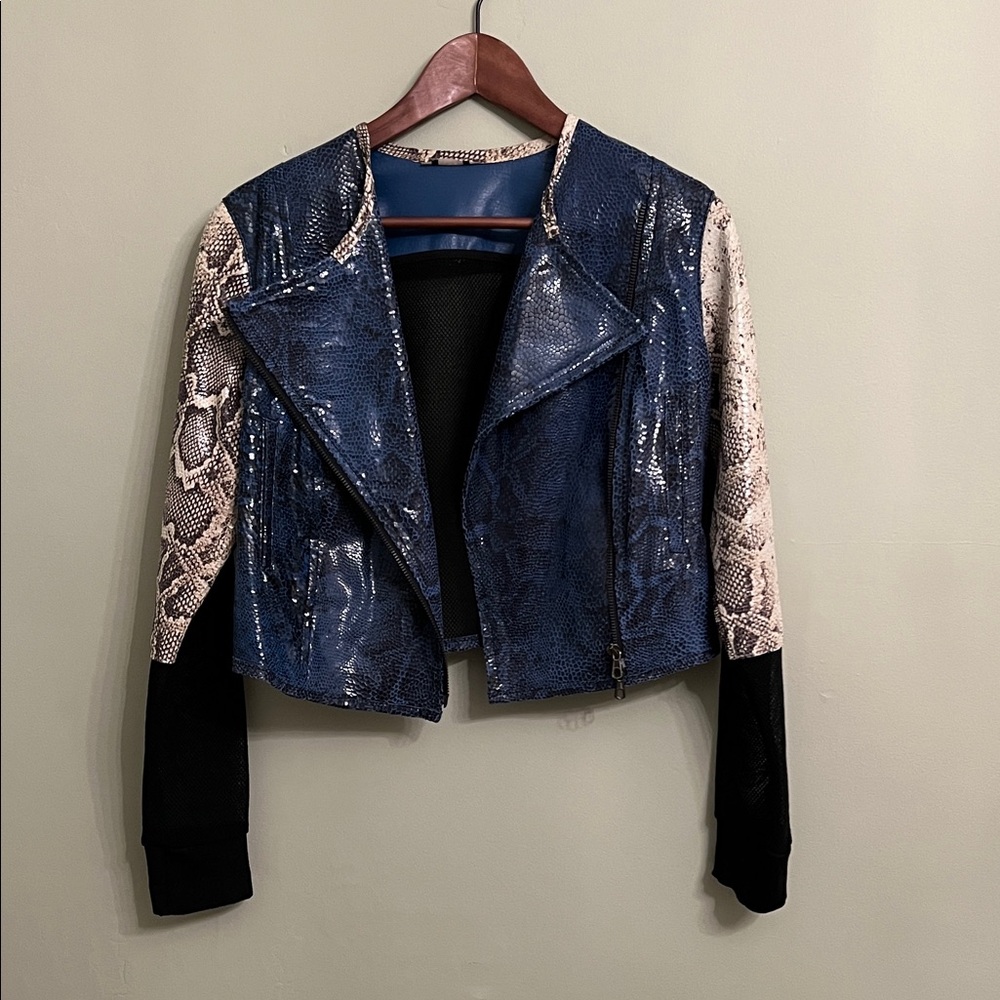 Made in Italy Showstopper Cropped Jacket (Electric Blue and Snake Print)